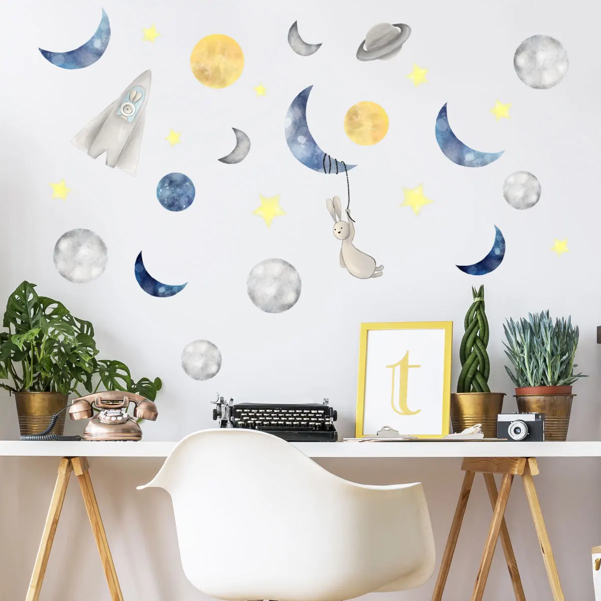 

Moon Rabbit Starry Sky Cartoon Wall Sticker for Kids Room Decor Nursery Mural Room Decor Teen Aesthetic Poster Self-adhesive