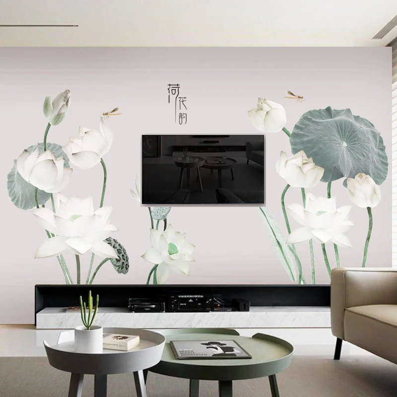 

Chinese Style 3D Vintage Lotus Wall Sticker Living Room Sofa Background Wall Decor Bedroom Self-adhesive Wallpaper Home Decor
