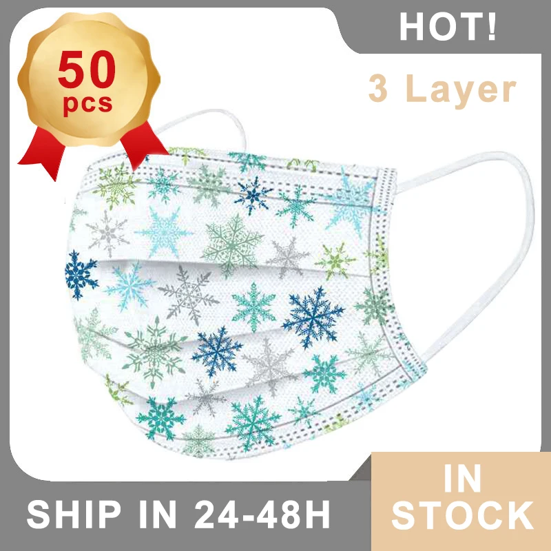 50 шт. Снежинка одноразовые хирургические маски нетканый 3 Слои Рождество уход за