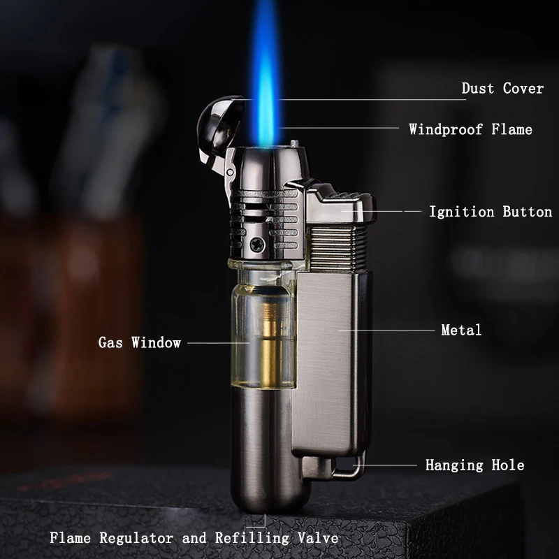 

Jet Torch Cigar Lighter Metal Fuel visible Refillable Butane Gas Lighters Outdoor Windproof Fire Straters