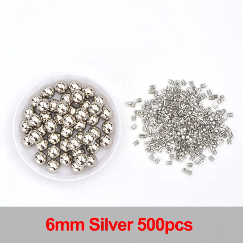 6mm Silver 500pc JUNAO, 4, 5, 6, 8, 10 мм, белый жемчуг, бусины, установка жемчуга, стразы, Ручной пресс, инструменты, заклепки, машина для рукоделия, швейные принадлежности - Цвет: 6mm Silver 500pc