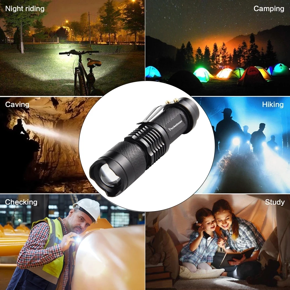 

Super Bright LED Flashlight Waterproof L2 Q5 T6 Mini Torch Adjustable Focus Zoom Flash Light Lamp Use 14500 / 18650 Battery