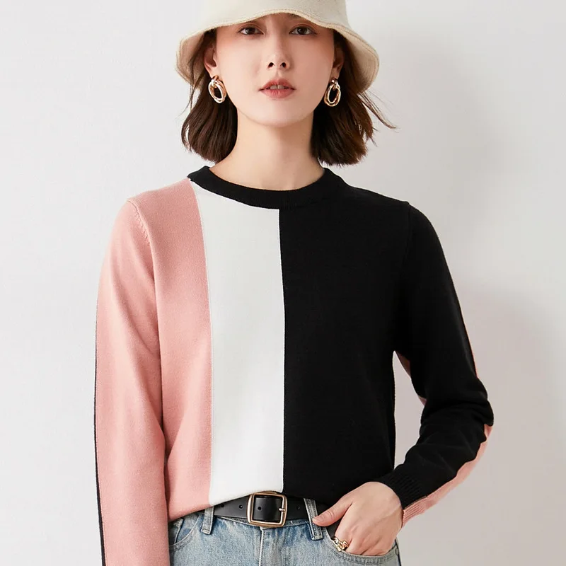 Новые женские зимние шикарные вязаные пуловеры в полоску с круглым вырезом для