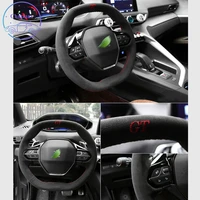 embroidery steering wheel cover for peugeot 206 207 307 308 508 2008 3008 suede leather hand sewing wrap diy stitchwork holder