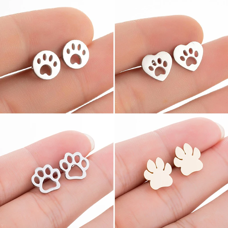 Stainless Steel Cat Paw Stud Earrings for Women Fashion Dog Footprint Earings Girls Trendy Jewelry Ear Piercing Brincos 2021