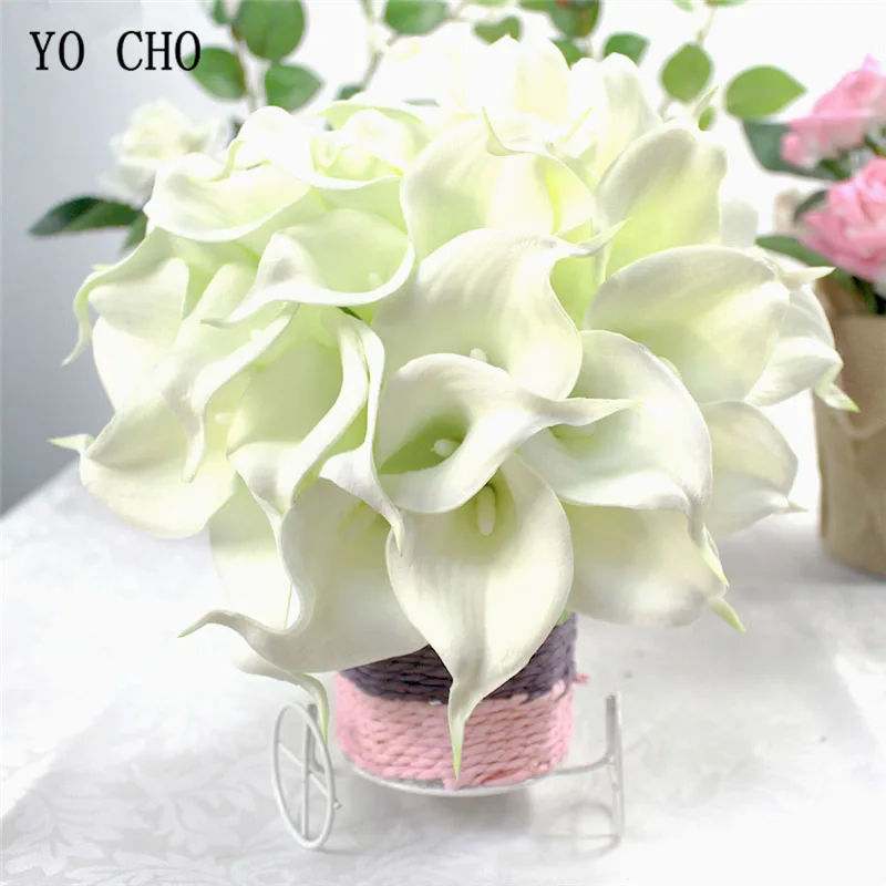 

YO CHO Artificial Flower Calla Lily Wedding Bridal Bouquet Artificial Rose Flowers Bouquet Fake Diamond Quality Wedding Flower