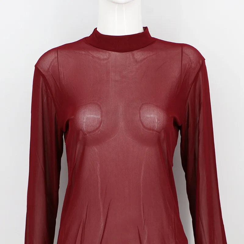 Женская прозрачная блузка с длинным рукавом летняя пикантная облегающая из