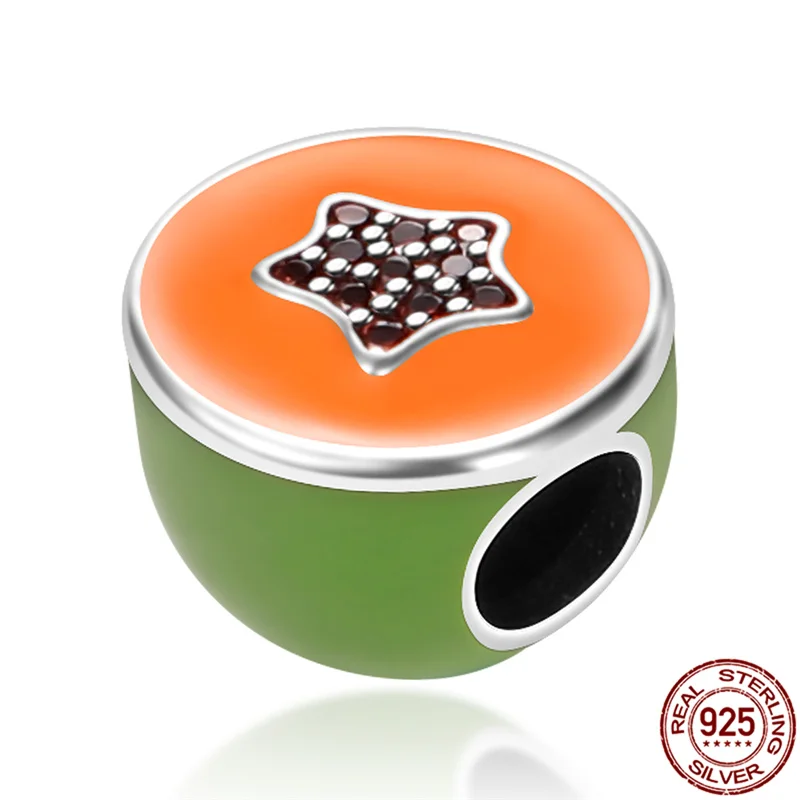 

100% Real 925 Sterling Silver Zircon Papaya Beads Fit Original Pandora Bracelet&Bangle Making Fashion DIY Jewelry For Women