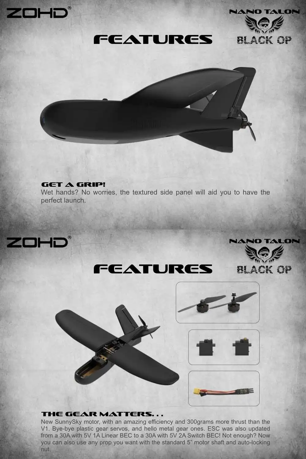 ZOHD Talon черный/белый OP 860 мм размах крыльев AIO V-Tail EPP FPV крыло RC самолет PNP w/FPV готов Ограниченная серия гироскоп