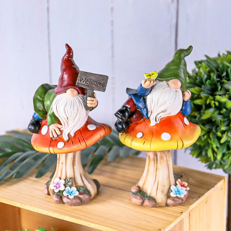 

Fairy Garden Door Windows Street Elf Gnome with Holding Welcome Sign Miniatures Figurines Garden Statues Resin Dwelling Ornament