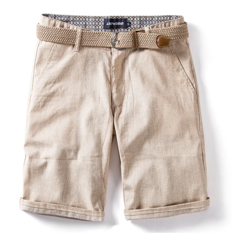 Мужские летние шорты из 100% хлопка и льна Повседневные Дышащие однотонные до
