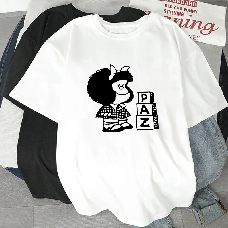 

Hot Summer Kawaii Cartoon Mafalda T-shirt Vogue Lady Harajuku casual Short Sleeve Streetwear O-Neck White 90s Hipster T shirt