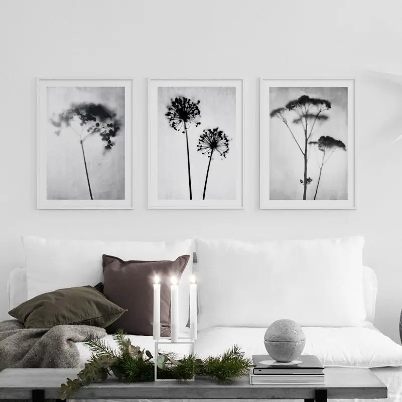 

Black White Dandelion Dried Flowers Nordic Vintage Posters And Prints Wall Art Canvas Painting Decor Pictures For Living Room