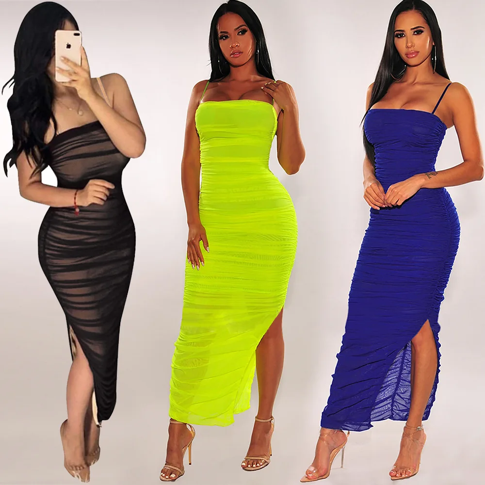 

2021gauze skirt perspective sling wrapped chest split sexy tight dress women Free shipping The new listing