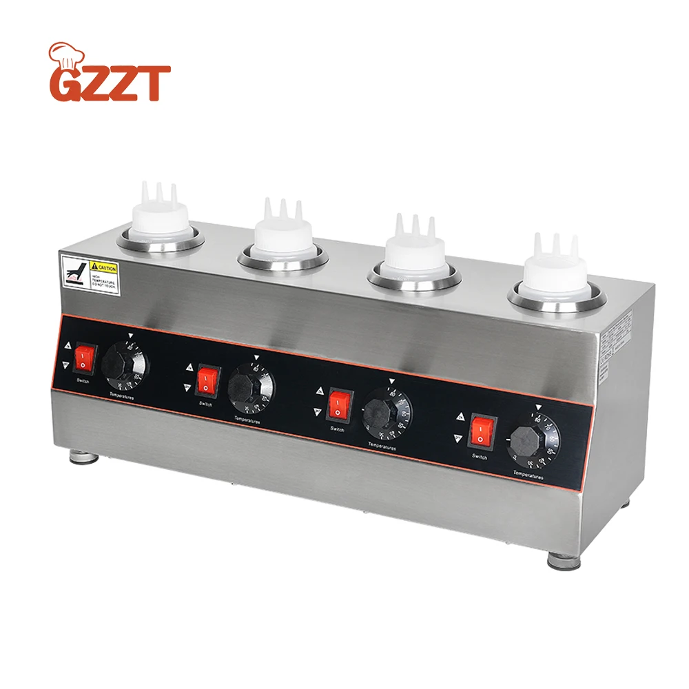 

GZZT 4 Bottles Sauce Warmer Electric Jam Heater Capacity 650 ML *4 Ketchup Jam Dispenser 30℃-85℃ Heavy Duty 640W 110V 220V