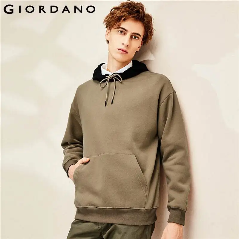 

Giordano Men Sweatshirts Contrast Fleece Lined Kanga Pocket Hoodie With Drawstring Long Sleeves Sudaderas Hombre 13020810
