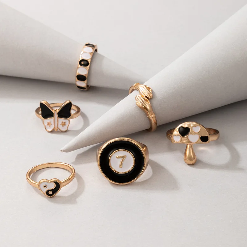 Модные металлические геометрические кольца женские этнические черные тай-чи