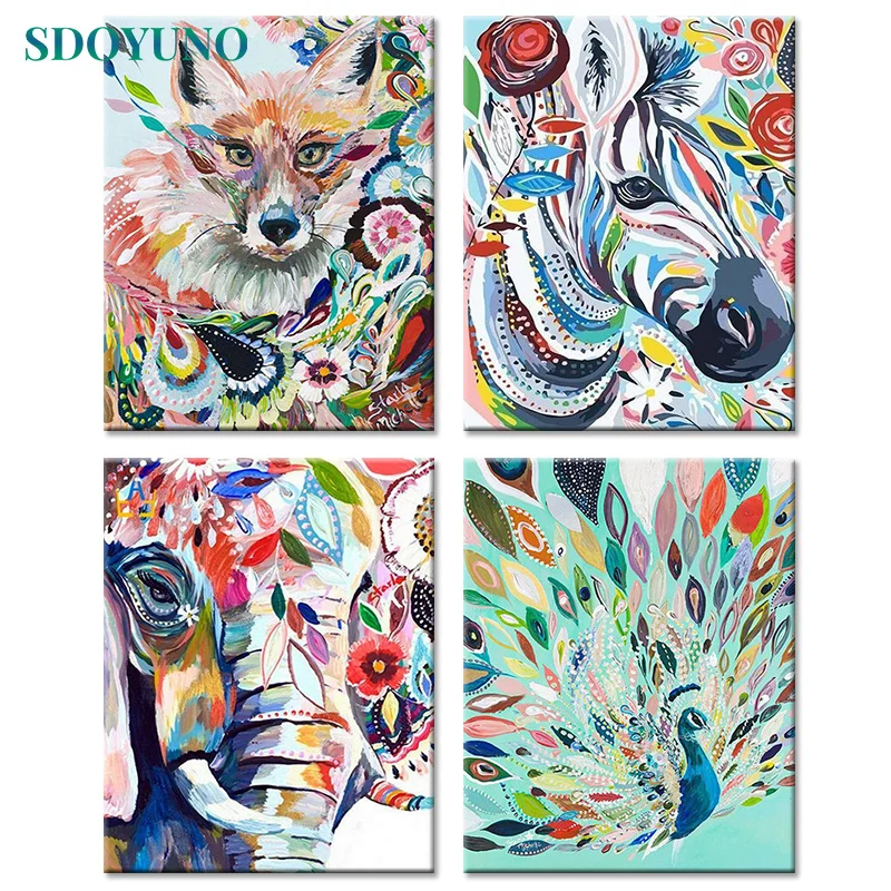 

SDOYUNO 60x75cm DIY Oil Painting By Numbers Abtract Animals Frameless Paint By Numbers On Canvas Fox Handpaint Digital Painting