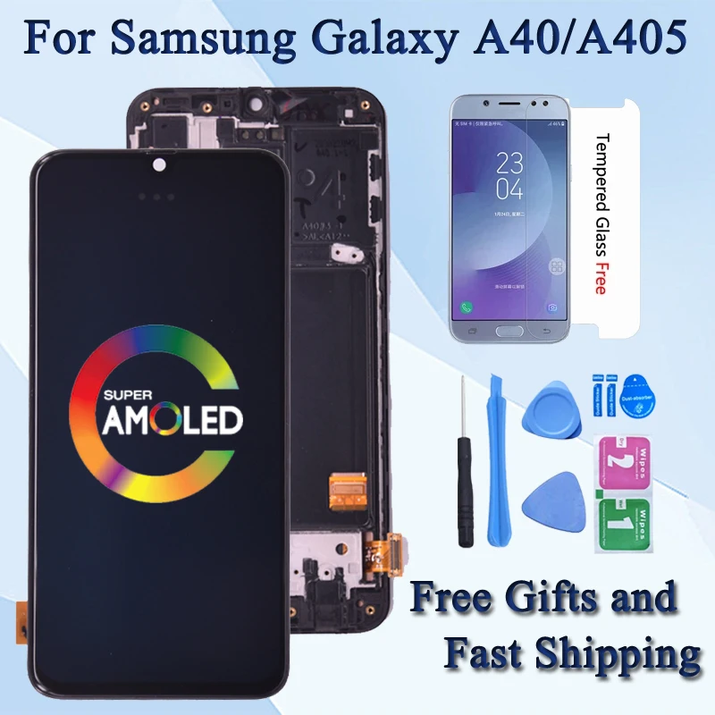 

Оригинальный SUPER AMOLED дисплей для SAMSUNG GALAXY A40 LCD 2019 A405 сенсорный экран дигитайзер в сборе A40 LCD запасные части