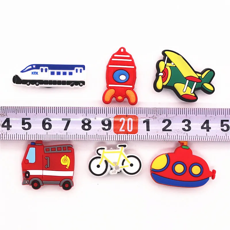 Single Sale 1pcs means of transportation model PVC shoe charms decoration shoe accessories for croc jibz Kids Party X-mas Gift