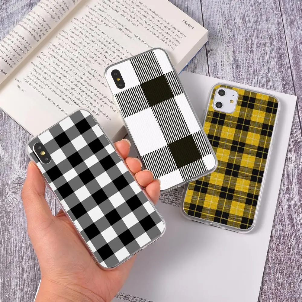 Креативный чехол для iPhone11 PRO SE 2020 X XR XS MAX простой милый черно-белый в клетку iPhone 6 6S 7