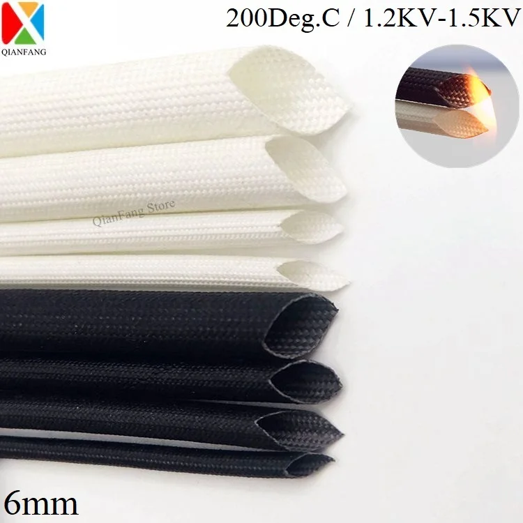 ID 6mm Fiberglass Cable Sleeve Insulation Soft Braided Chemical Fiber Glass Tube High Temperature Pipe Wire Wrap Protector 1M