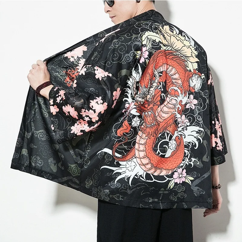

Yukata Haori Men Japanese Kimono Cardigan Men Samurai Costume Clothing Kimono Jacket Mens Kimono Shirt Harajuku Streetwear