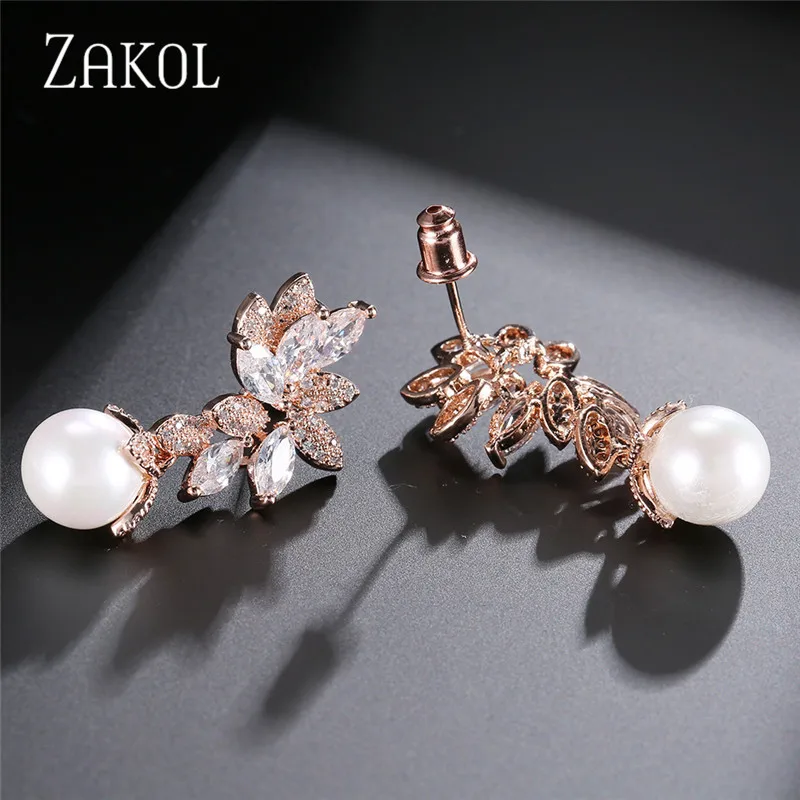 ZAKOL модный дизайн элегантные женские ювелирные изделия из белого золота CZ