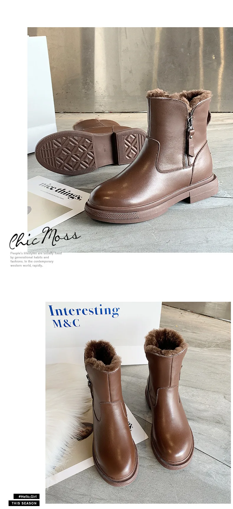 Zapatos de mujer; Новинка года; зимние кожаные женские хлопковые ботинки; шерстяные пинетки с боковой молнией; кожаные женские ботинки