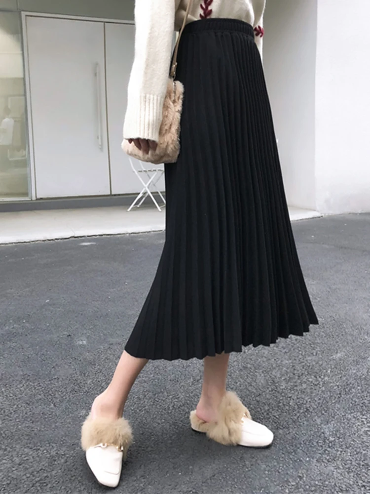 Черная тонкая юбка с завышенной талией половина тела Женская Осенняя коллекция