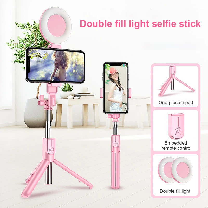 

Tripod Bluetooth Selfie Stick with 2 LED Ring Light Wireless Extendable Monopod Fill Light Phone Self-timer Pole For Android IOS