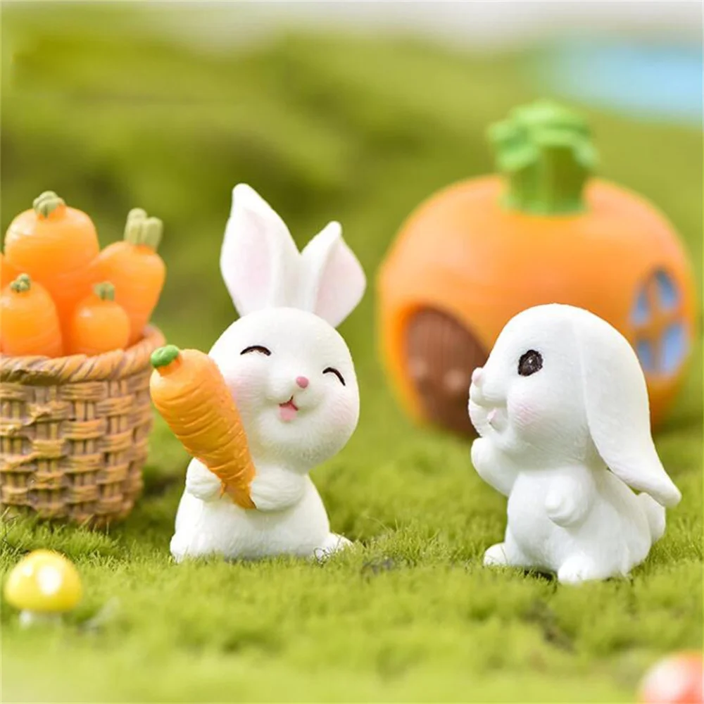 

Miniatures Rabbit Easter Hare Animal Figurine Resin Craft Mini Bunny Home Cake Decoration Accessories Desk Office Fairy Garden
