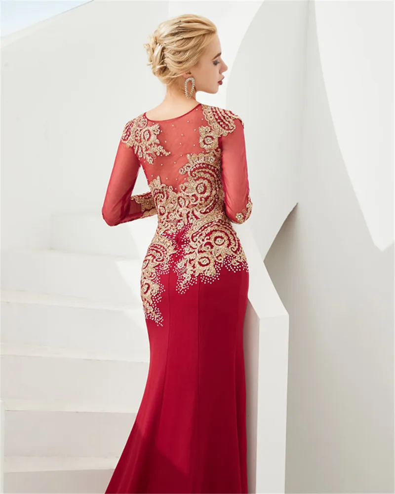 Элегантное Золотое кружевное красное вечернее платье Русалка Платье De Soiree