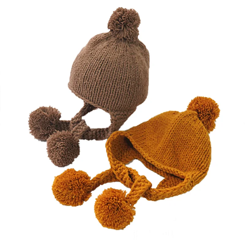New Winter Baby Hat Pompom Cotton Knitted Cap for Girls Boys Infant Bonnet Kids Accessories 6 Colors | Детская одежда и обувь