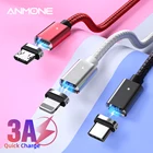 Магнитный кабель ANMONE Micro USB Type C Магнитный зарядный кабель магнитное зарядное устройство для iPhone Samsung Huawei Xiaomi Quick Charge