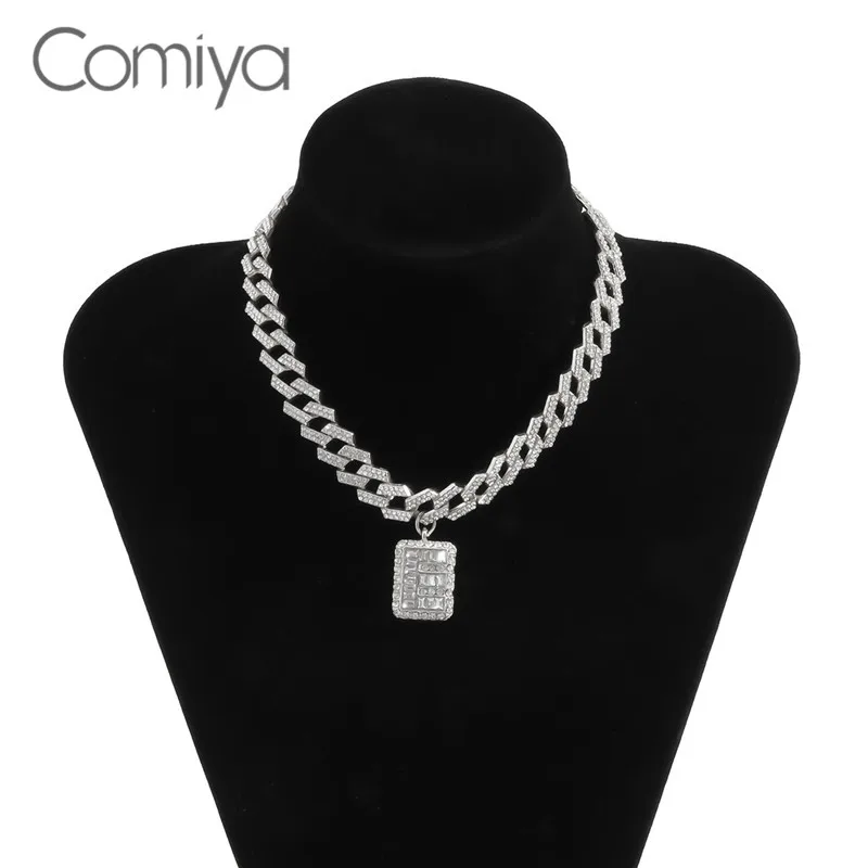 

Comiya Chocker Necklace For Women Indian Bijoux Square Shape Pendant Gold Silver Color Links Crystal Mujer Collare Necklaces