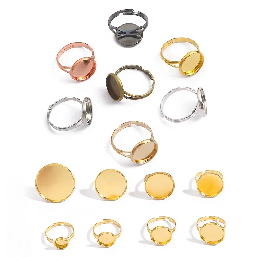 

10pcs/lot Adjustable Blank Ring Base Dia 8 10 12 14 16 18 20 25 mm Glass Cabochons Cameo Settings Tray Diy Jewelry Making Ring