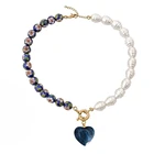 Синий клуазонне бусины ожерелья в готическом стиле воротник женский подарок натуральный камень, сердечко кулон ожерелье чокер ювелирные изделия ожерелье для женщин