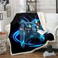 3d print gamepad sherpa soft blanket cartoon design game controller sofa bedding cover for kids adult washable home textiles