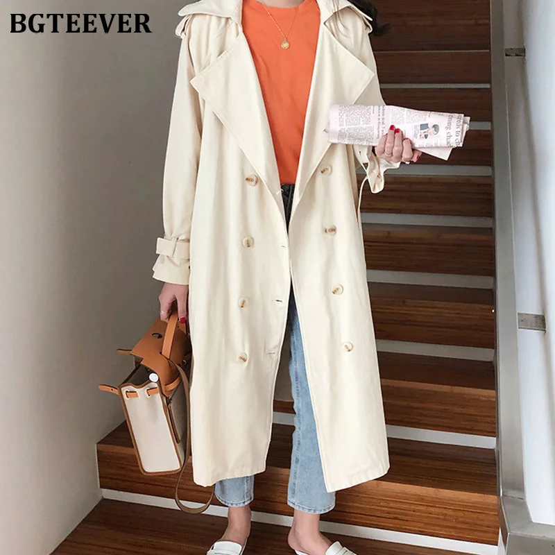 Повседневный женский двубортный тренчкот BGTEEVER Женская Длинная свободная