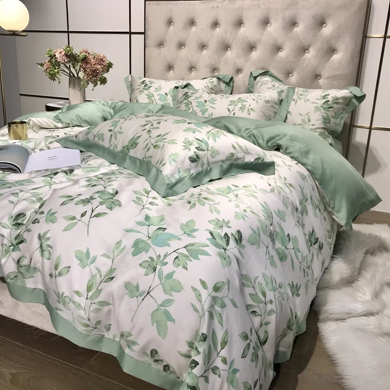 100% бамбуковое волокно шелковое ощущение постельное белье сатин с принтом