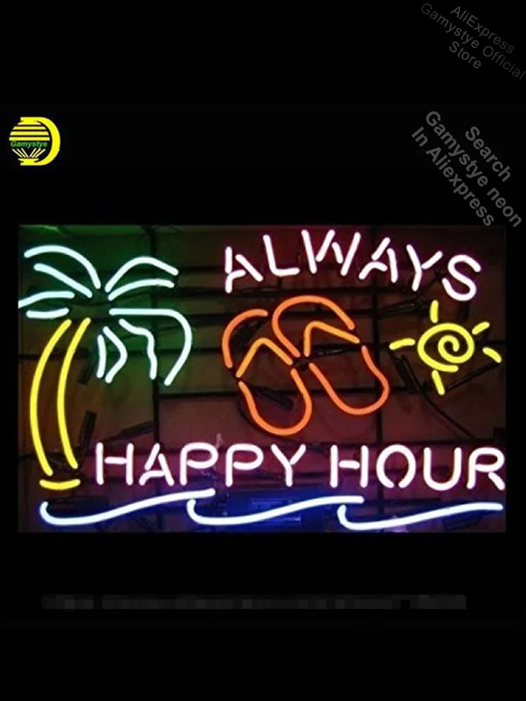 

Neon Sign for Always Happy Hour Palm Tree neon bulb Sign Neon lights Sign glass Custom Business Signs Outdoor Wall Light signage