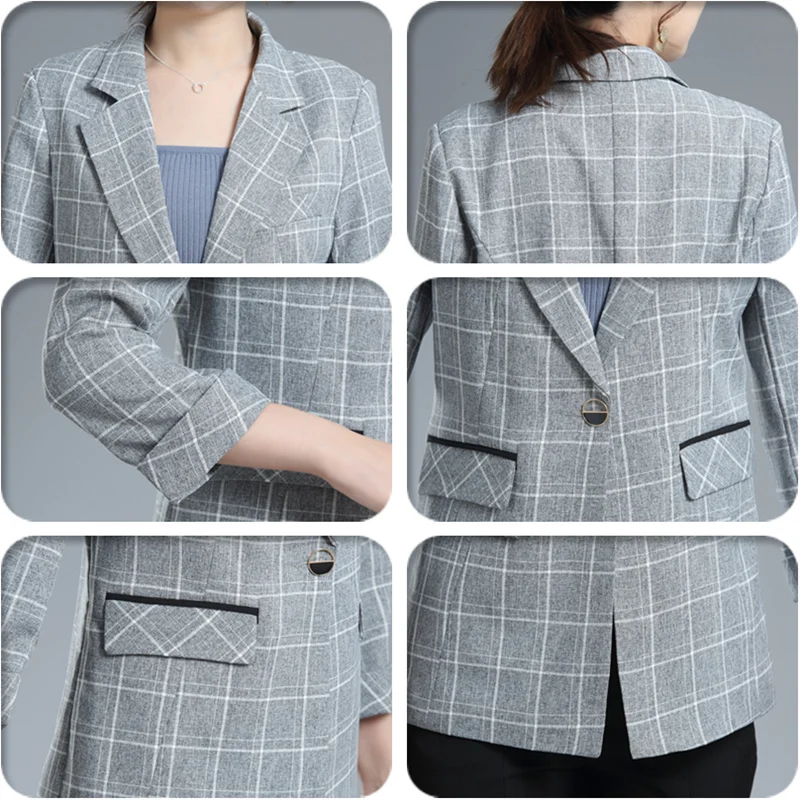 

Spring Autumn Women Plaid Blazers Plus Size Single Button Office Lady Women Blazers and Jackets Korean High Quality Women Coat