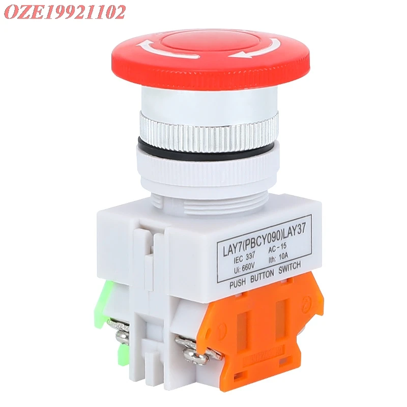 Выключатель аварийной остановки, 1 шт., № + 1 контактный разъем NC, 22 мм, крепление 660 В 10 А, поворотный Грибовидная кнопка, самоблокирующийся