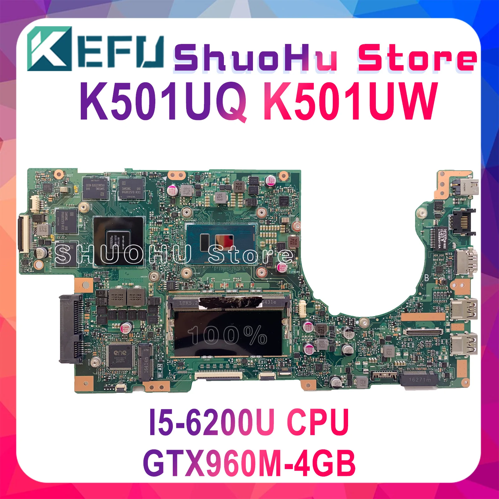 KEFU K501UW для ASUS K501UQ K501U A501UB Материнская плата ноутбука испытания I5 6200U 8 Гб GTX960M 100%