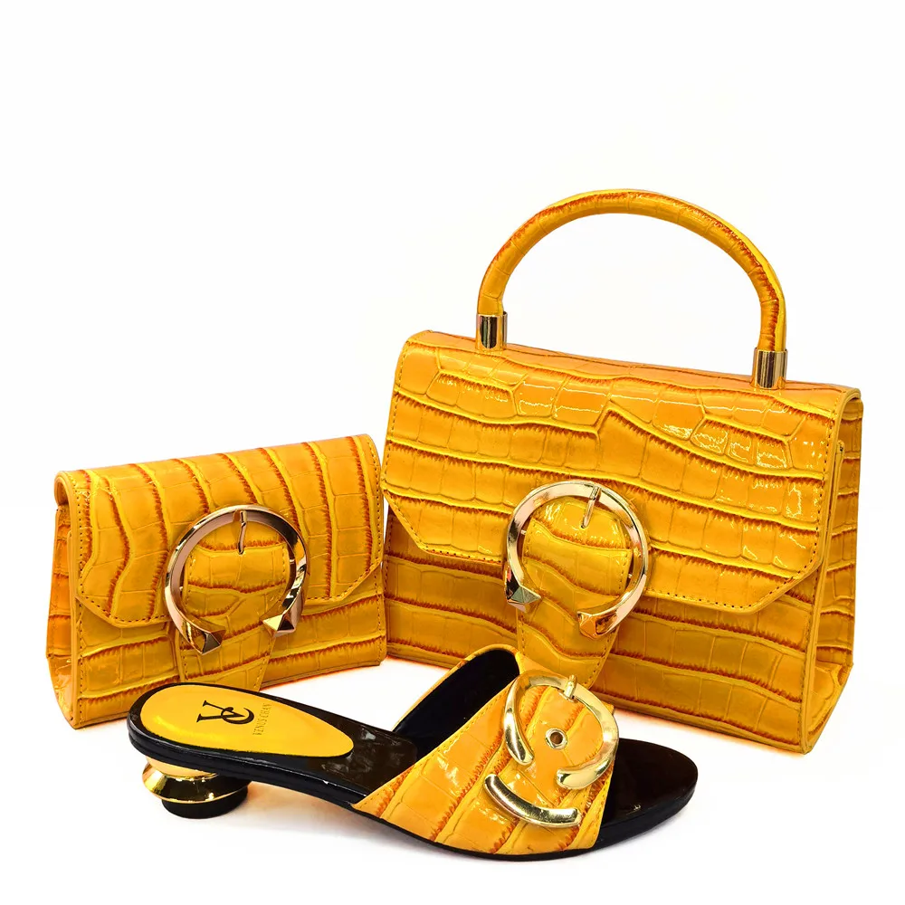 

New Arrivals Italian royal party Design Shoe and Bag to Match High Quality Yellow party shoes Nigerian Shoe Matching Bag