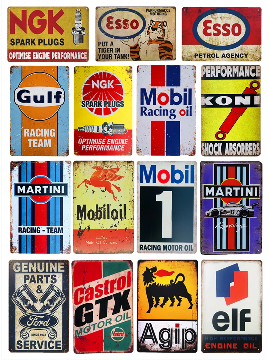 

Shabby Chic Vintage Metal Tin Signs Gulf Esso Agip Man Cave Plate Motor Oil Garage Wall Stickers Gas Decor Plaque