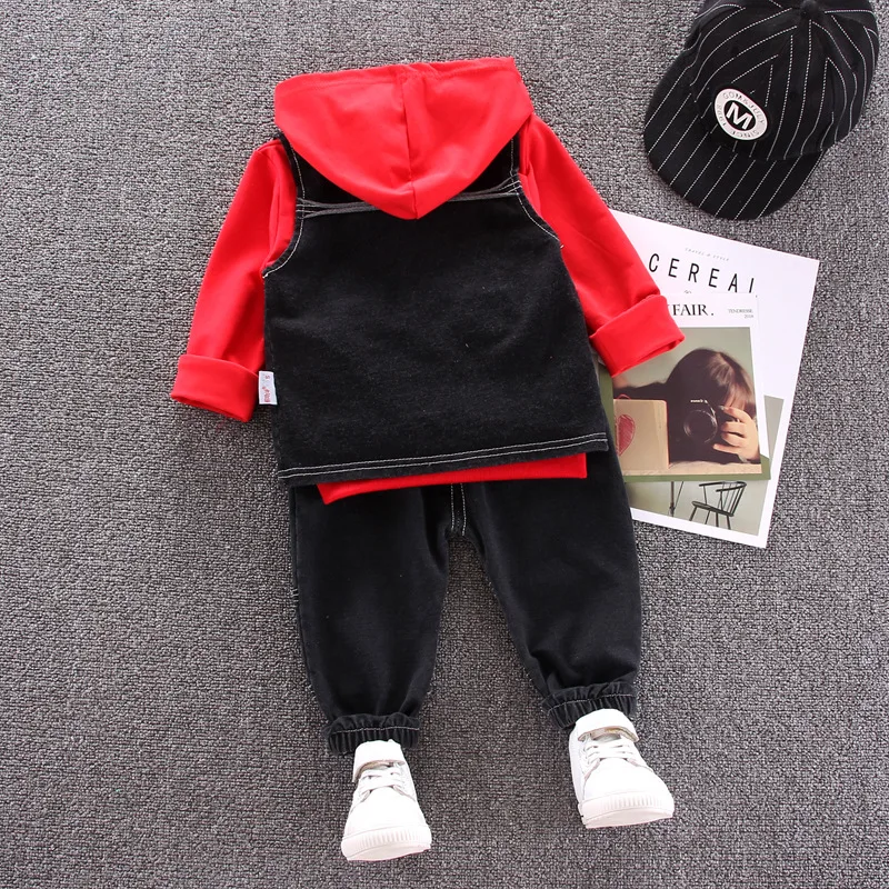Baby Boy Clothes Set Korean Autumn Trend Boys Girls Hooded Long-Sleeved Sweater + Denim Vest Pants 3PCS Kids Clothing Suits | Детская
