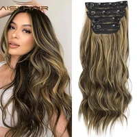 aisi hair 4pcsset long wavy hair extensions synthetic clip in hair extensions ombre honey blonde dark brown thick hairpieces