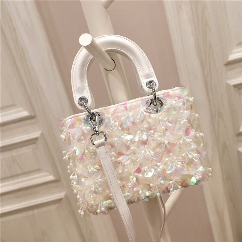 

Новинка 019, осенняя модная однотонная сумка ручной работы с цветочными блестками и ромбовидным узором для девочек, ручная сумка-портфель с к...